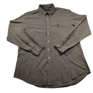 Ralph Lauren Mens Olive Green White Mini Check‎ Button Down Shirt Purple Pony XL